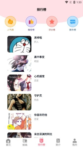 虫虫漫画榜单分类界面